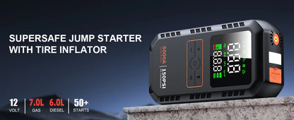 Démarreur de saut de voiture 4 en 1 avec compresseur d'air, Peak 5000A, Booster de batterie automatique, pompe à Air 150PSI, batterie externe Portable, gonfleur de pneus