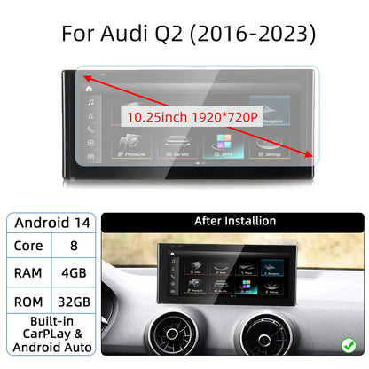 Android 14 Auto Radio CarPlay pour Audi A1 Q2 2010-2023 GPS voiture lecteur multimédia Navi stéréo DSP WIFI SIM BT IPS écran tactile