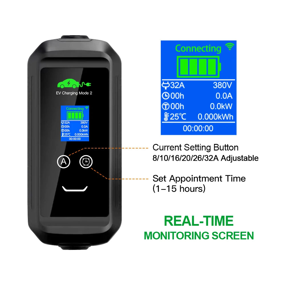 ISIGMA 32A 22kw Type2 chargeur EV Portable IEC 62196-2 Tuya APP minuterie EVSE charge Type2 prise Wallbox voiture électrique 5M câble