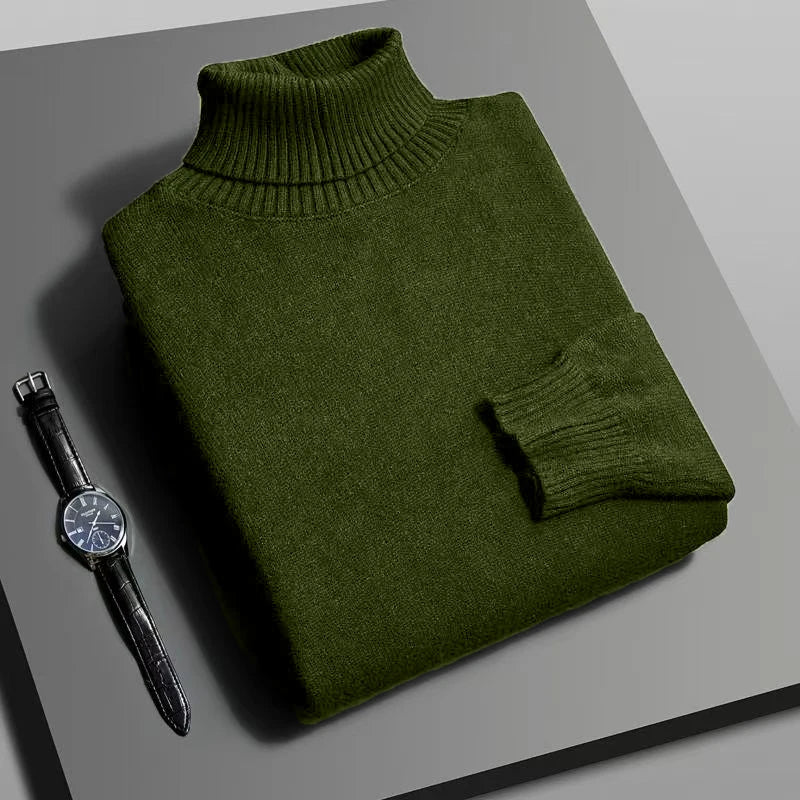 Automne hommes haute qualité tricoté pull à col roulé coupe ajustée à manches longues anti-boulochage pull couleur unie tendance hommes Streetwea