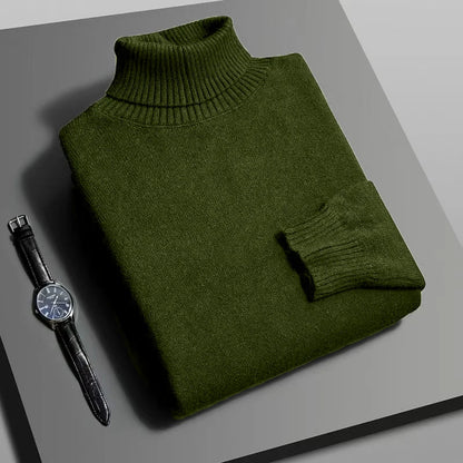 Automne hommes haute qualité tricoté pull à col roulé coupe ajustée à manches longues anti-boulochage pull couleur unie tendance hommes Streetwea