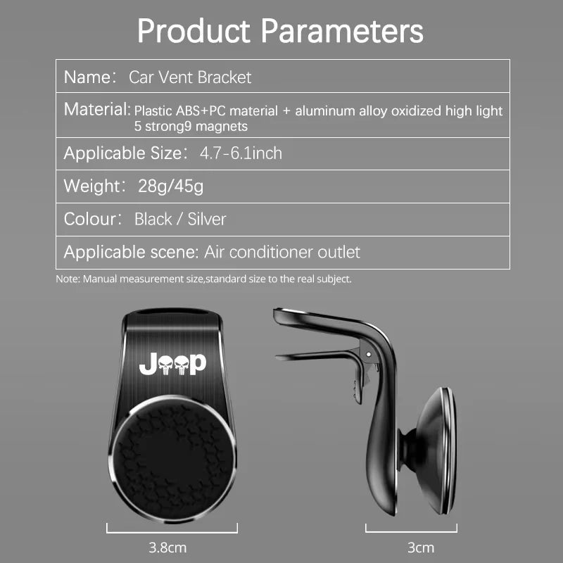 Support magnétique pour téléphone de voiture, Clip de ventilation pour Jeep Renegade Compass Grand Cherokee Wrangler jk Gladiator, accessoires de voiture