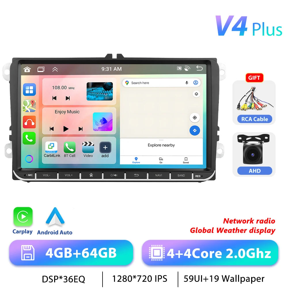 Podofo 7 "9" CarPlay Android autoradio pour Volkswagen VW Golf Passat JETTA Skoda siège voiture système Intelligent 2din GPS autoradio