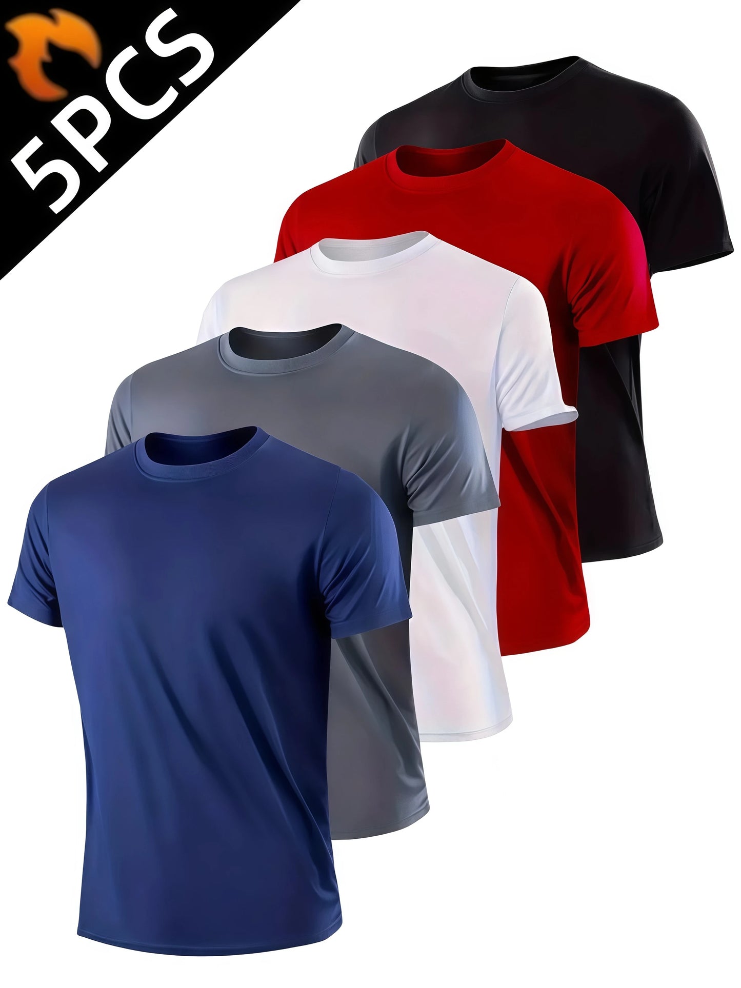 5 pièces hommes séchage rapide à manches courtes salle de sport course évacuation de l'humidité col rond T-Shirt exercice d'entraînement Sport chemise hauts léger
