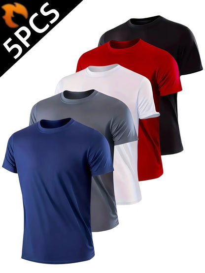 5 pièces hommes séchage rapide à manches courtes salle de sport course évacuation de l'humidité col rond T-Shirt exercice d'entraînement Sport chemise hauts léger