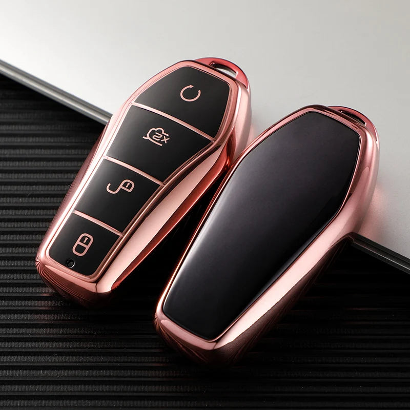 Support protégé à 4 boutons pour BYD Qin Plusdmi Atto 3 Han EV, porte-clés dauphin en TPU, étui pour clé télécommande de voiture, accessoires