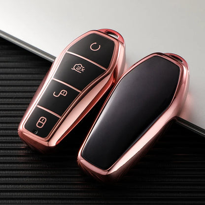 Support protégé à 4 boutons pour BYD Qin Plusdmi Atto 3 Han EV, porte-clés dauphin en TPU, étui pour clé télécommande de voiture, accessoires