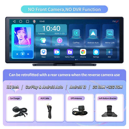Imagebon E20 10.26 "Cam de tableau de bord Android 13 Spotify Netflix lecteur multimédia sans fil Carplay Android Auto voiture DVR AI commande vocale