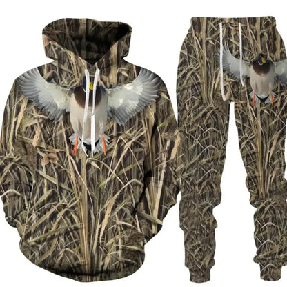 Ensemble à capuche pour hommes, Camouflage, chasse, Animal, impression 3D, mode automne et hiver, sweat-shirt et pantalon de survêtement, ensemble deux pièces