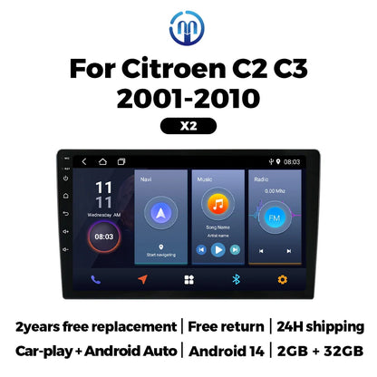 2025 nouvelle autoradio Carplay Android Auto pour citroën C2 C3 2001 2002 2003 - 2010 lecteur multimédia de voiture avec cadre GPS RDS stéréo carplay sans fil systèmes intelligents auto carplay voiture autoradio