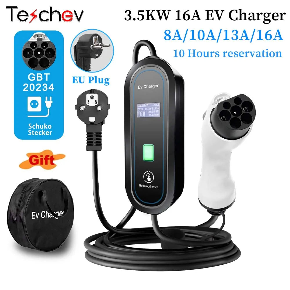 Chargeur EV Portable Type2 IEC 62196 / GB/T, connecteur 3,5 kw 16a, 1 Phase, Station de charge murale pour véhicule électrique