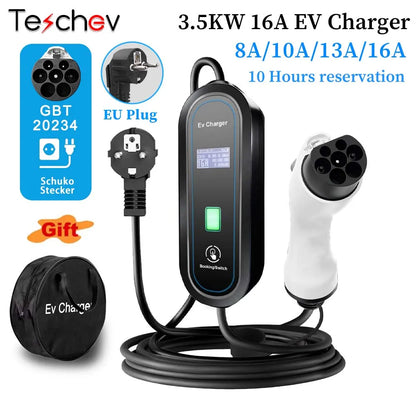 Chargeur EV Portable Type2 IEC 62196 / GB/T, connecteur 3,5 kw 16a, 1 Phase, Station de charge murale pour véhicule électrique