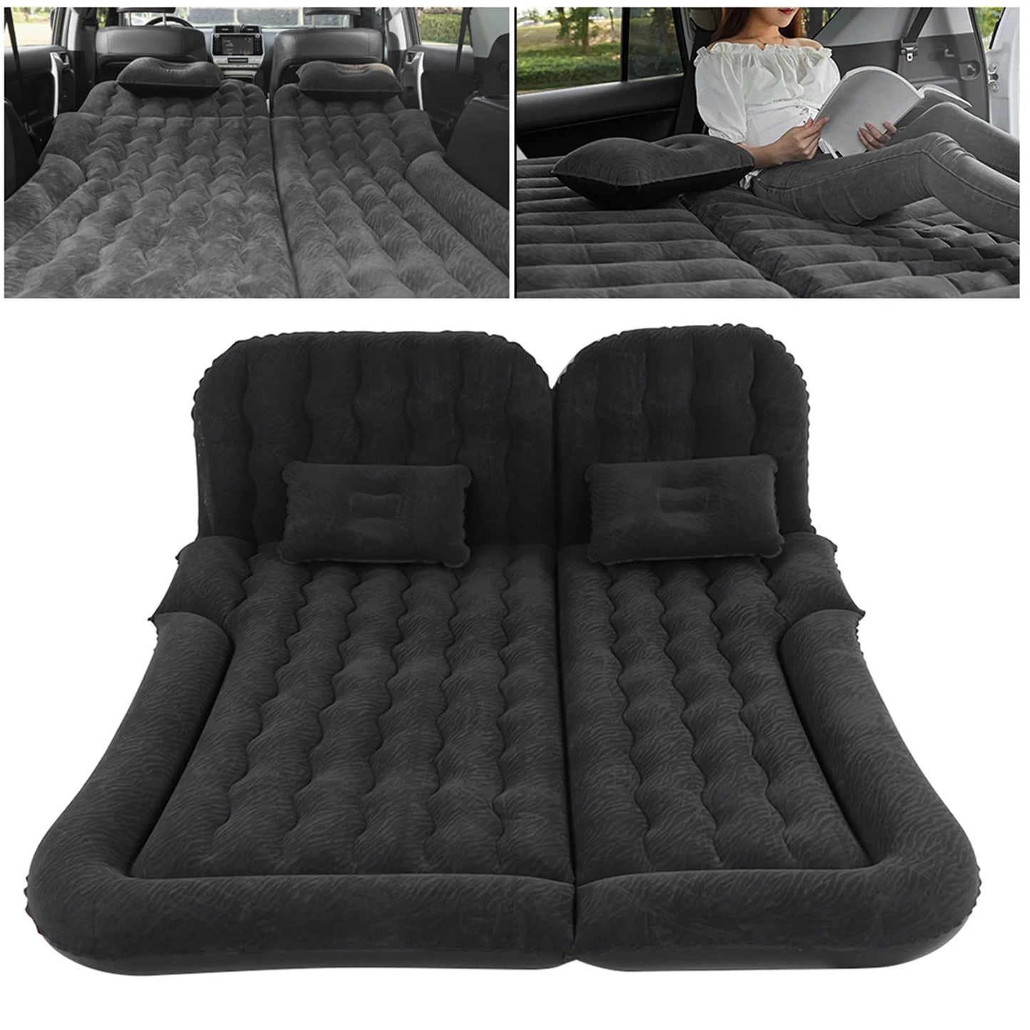Lit de voyage pour voiture, matelas de voiture floqué en PVC, coussin de repos gonflable doux pour dormir, multifonction pour voyage en voiture en plein air, famille