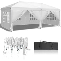 Tente pliante 10x20 pieds avec 6 parois latérales et sac de transport, abri de jardin, tente de réception extérieure, auvent de terrasse