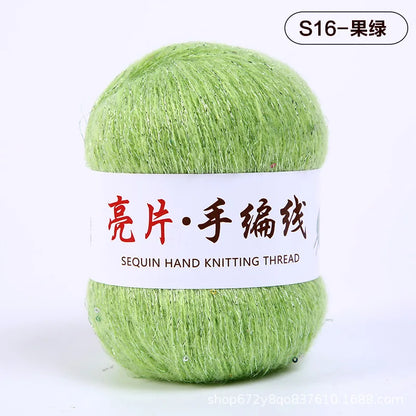 Fil de mohair de dentelle avec paillettes, fil de boucle de crochet, paillettes brillantes, pull de bricolage, 150g, 50G * 3