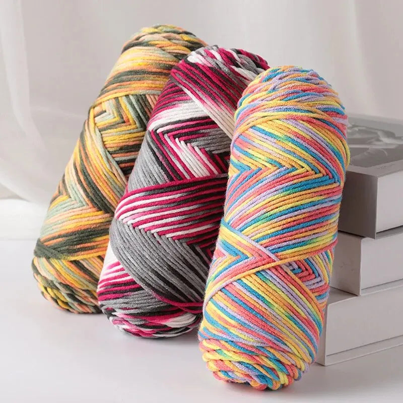 2 pièces de fil à tricoter en coton de lait teinté à 5 brins, coloré, pour bébé, écharpe tissée à la main, épaisseur moyenne, matériel de crochet fait main, sac