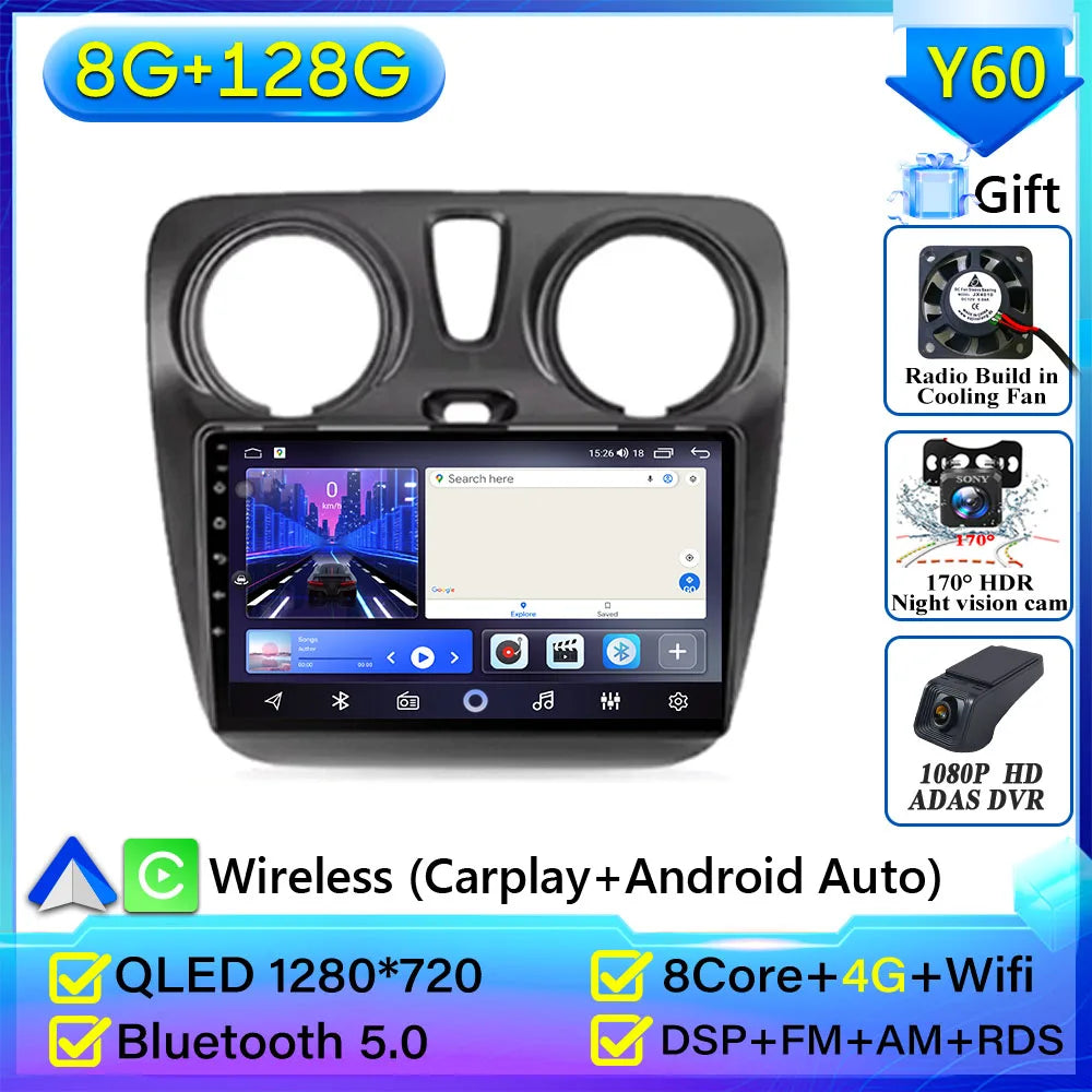 Pour Renault Dokker Lodgy Dacia 2012-2020 autoradio Android 15 Navigation GPS Android Auto Carplay Android Auto vidéo pas de 2din DVD