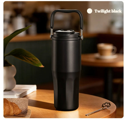 Gobelet à revêtement en céramique de 800ml, avec paille, bouteille d'eau isolée de grande capacité, étanche, poignée détachable, infuseur à thé pour voyage