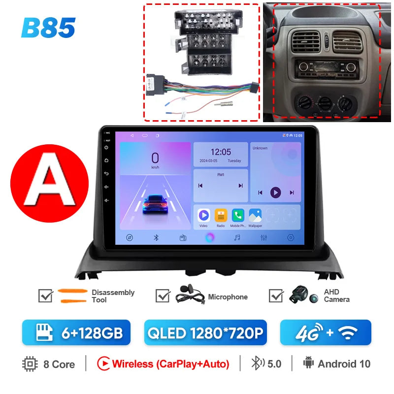 QSZN pour Renault Clio2 BB CB MK2 2001 - 2006 Android 13 autoradio lecteur vidéo multimédia CarPlay Auto 4G unité principale Navigation