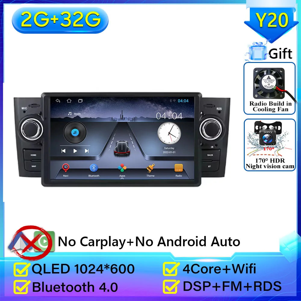 Pour Fiat Grande Punto Linea 2007-2012 autoradio Navigation GPS Android Auto stéréo écran vidéo Carplay vidéo 2K No 2din