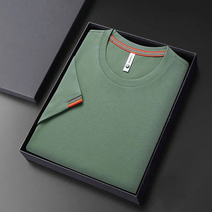 T-shirt à Manches Courtes pour Homme, Col Rond, Solide, avec Poignets Brodés, à la Mode, Confortable, Respirant et artificiel astique