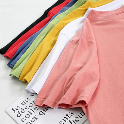 T-Shirt d'été en coton pour femmes, surdimensionné, solide, couleur bonbon, hauts amples