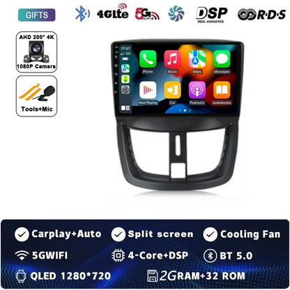 Autoradio Android 15 pour Peugeot 207 CC 207CC 2006 - 2015 sans fil Carplay Android Auto stéréo lecteur multimédia WiFi 4G 2 Din