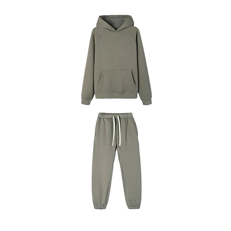 LOGO personnalisé bricolage marque ensembles à capuche Type de mode 2 pièces costume épais polaire Jogging surdimensionné survêtement à capuche + pantalon Streetwear