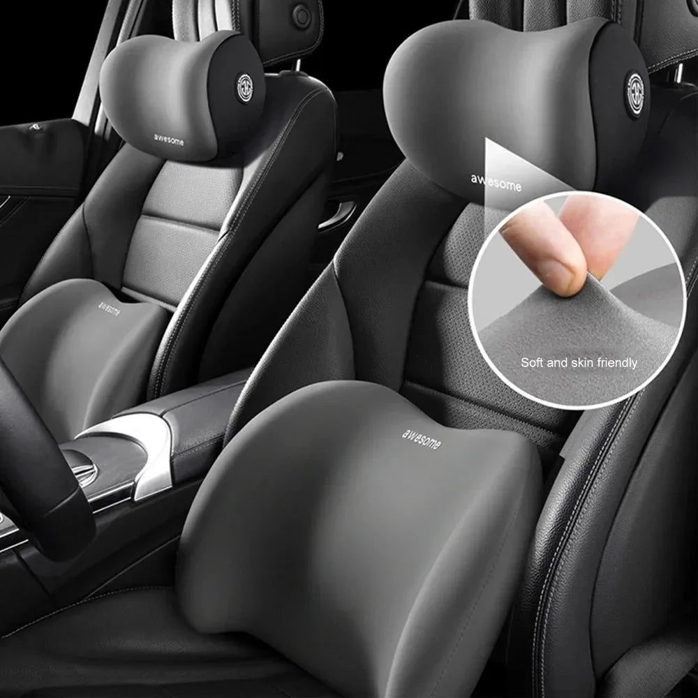 Car Headrest Pillow and Lumbar Support Set Memory Foam Neck Pillow & Back Cushion for Long Drive Pain Relief Car Seat Comfort