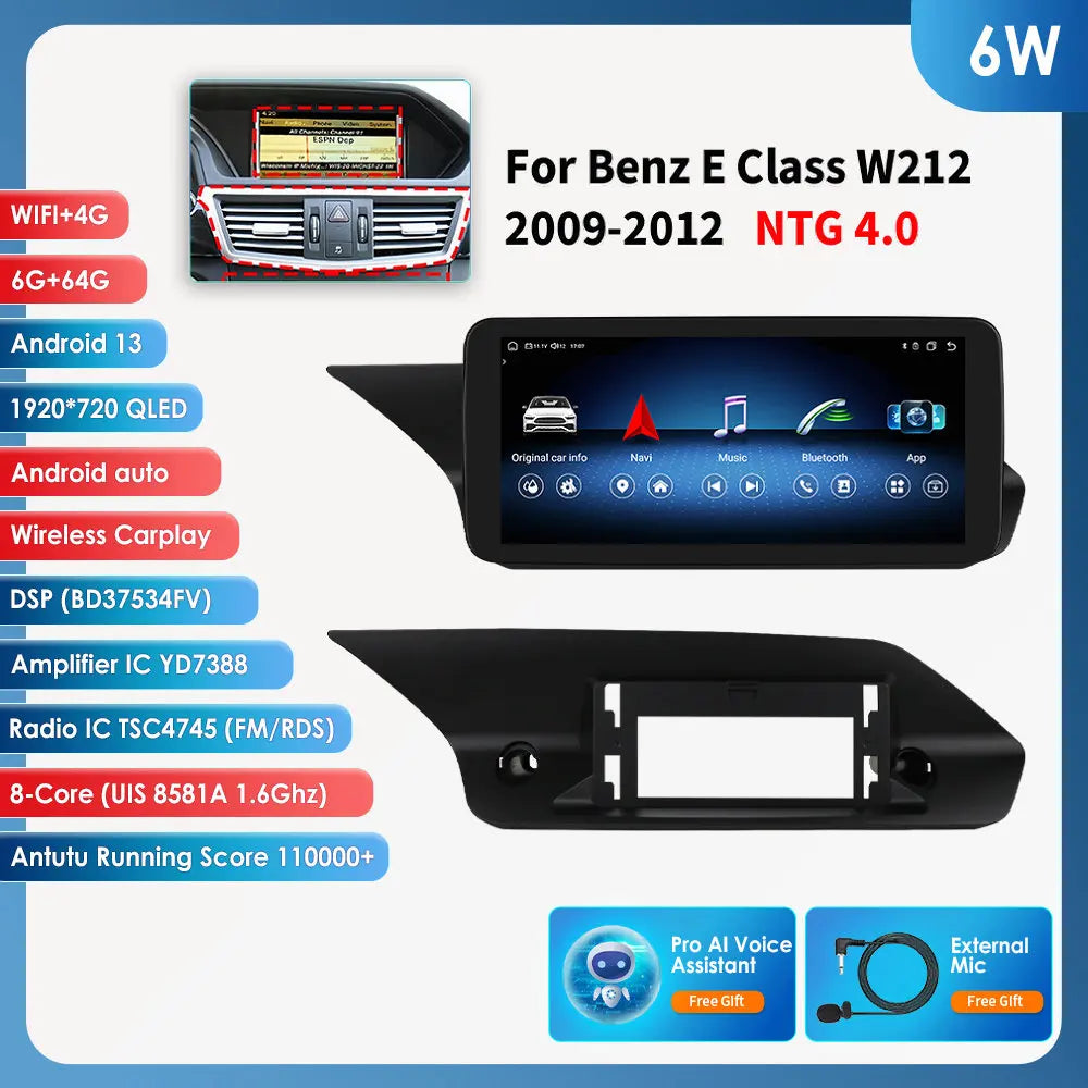 Autoradio Android 13 de 10.25 Pouces avec Lecteur de Limitation 4G Carplay, pour Mercedes Benz W212 Classe E NTG 4.0 4.5 5.0 E200 E230 E260 E300 S212