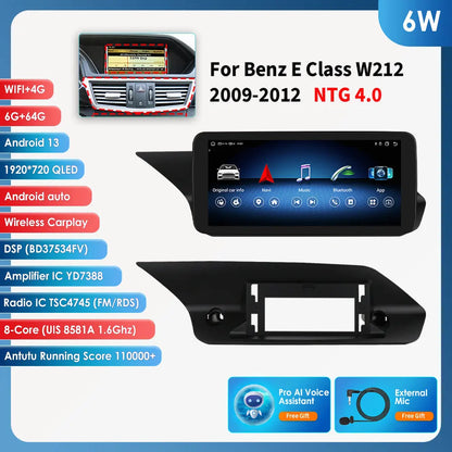 Autoradio Android 13 de 10.25 Pouces avec Lecteur de Limitation 4G Carplay, pour Mercedes Benz W212 Classe E NTG 4.0 4.5 5.0 E200 E230 E260 E300 S212