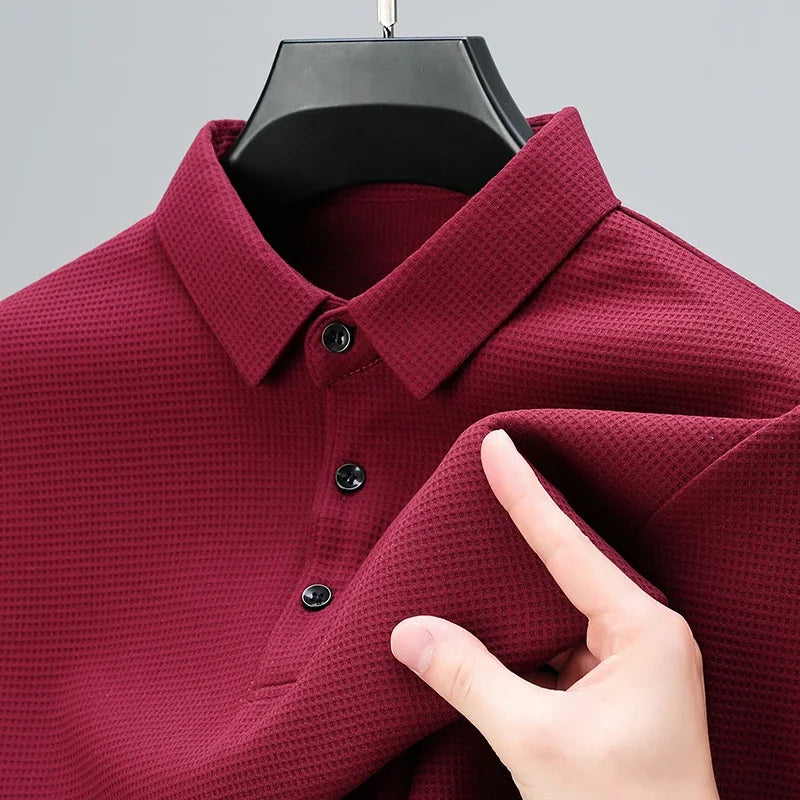 Chemise à manches longues pour hommes, Polo décontracté, couleur unie, à la mode, respirant, confortable, polyvalent, nouvelle collection