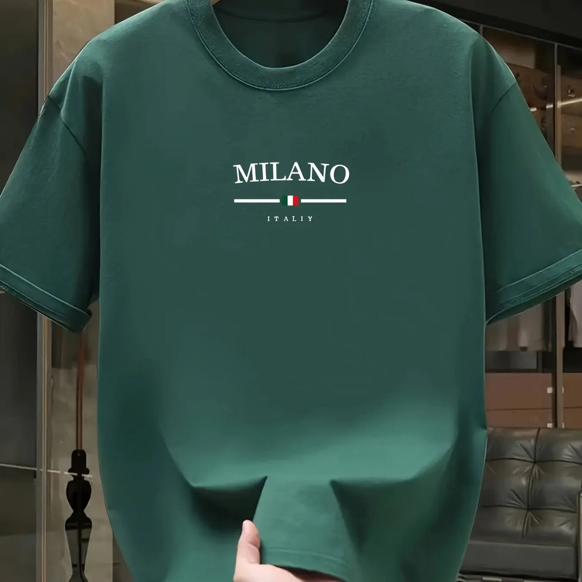 T-shirt à manches courtes et col rond pour hommes, 100% pur coton, à la mode, décontracté, ample, style italien, lettre Milan imprimée
