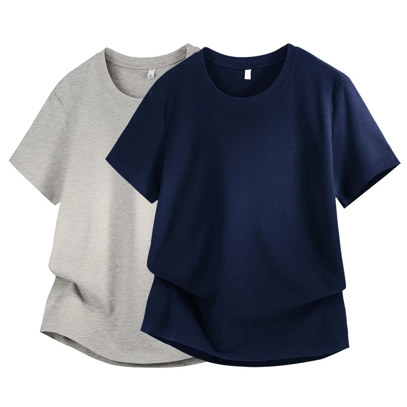 Silk-Matte Cotton Men's ort-Sve T-irt Busin Simple Summer Thin Ice Silk Loose Youth round Ne Trendy Versatile Top