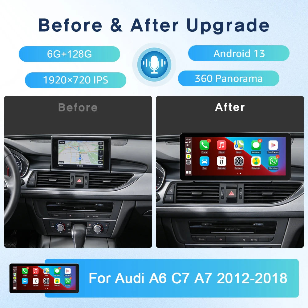 Android 13 sans fil Carplay 12.3 pouces pour Audi A6 C7 A7 2012-2018 autoradio multimédia Android Auto GPS 4G LTE DSP stéréo WiFi