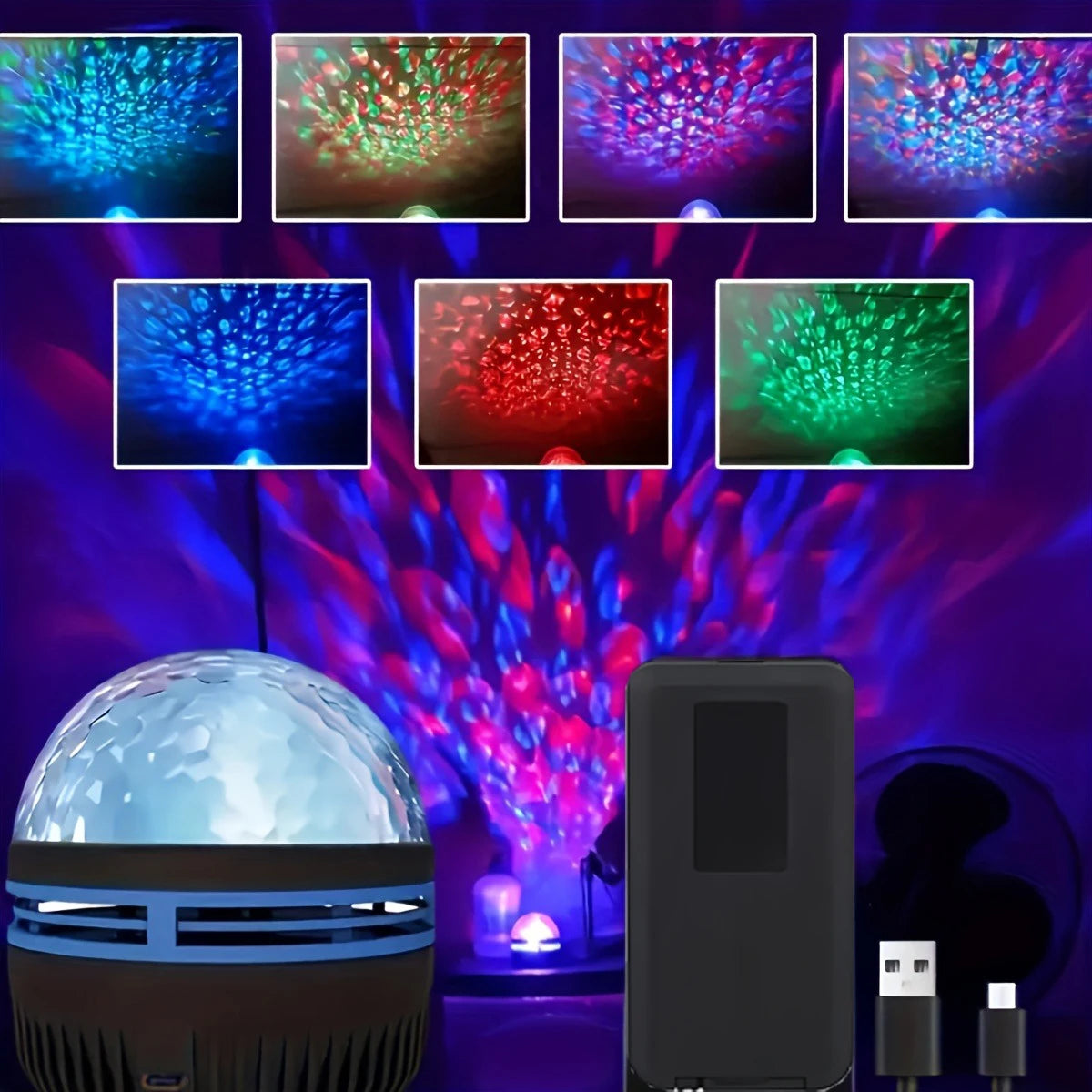 Projecteur LED Galaxy Star, alimenté par USB, vague d'ondulation d'eau, lampe de nuit télécommandée pour chambre à coucher, pour fête, cinéma maison, 1 pièce