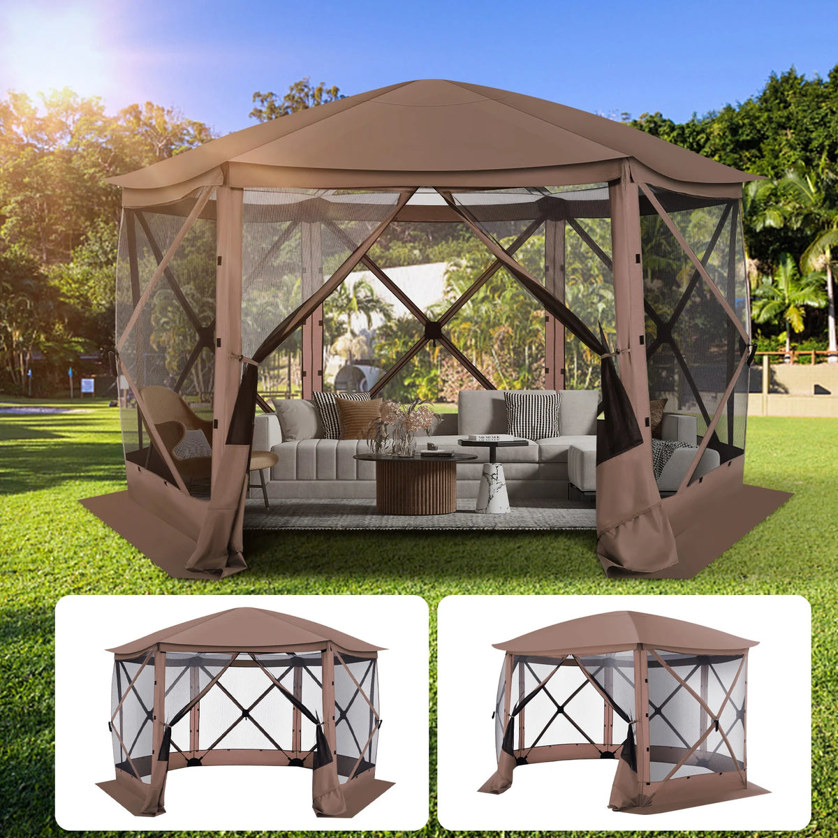 Maison d'écran de tente de belvédère escamotable pour le camping, pièce d'écran de 12x12 avec le toit parfait, belvédère d'écran extérieur avec le filet