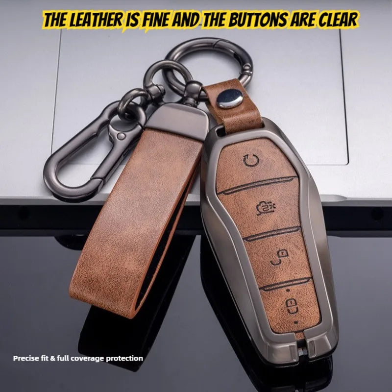 Étui pour clé pour BYD Song Plus Atto 3 Han EV Tang DM Qin joint dauphin cuir métal porte-clés à distance porte-clés accessoires de voiture