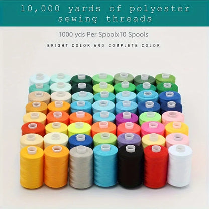 Fil à coudre - 10 fils en polyester pour machine à coudre, quilting et à coudre à la main - Ensemble de 1000 yds par bobine