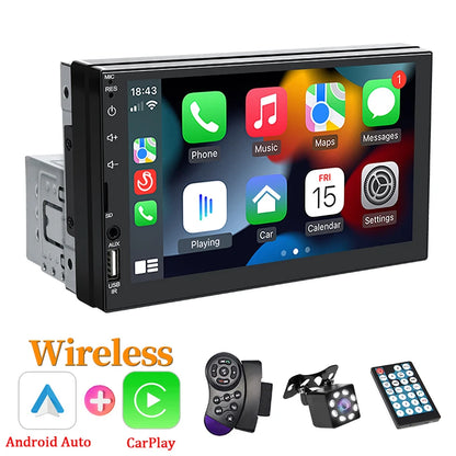 Hippcron 7 "1Din autoradio sans fil CarPlay Android Auto Bluetooth AUX USB universel multimédia lecteur MP5 lien miroir Autoradio