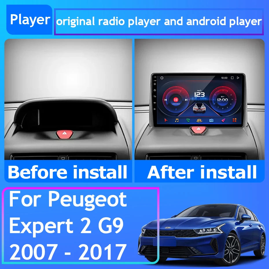 Autoradio Carplay pour KIT Rods 2 G9, Cristaux en Jumpy, Fiat Scudo, Toyota Proace 2007-2017, Navigation GPS, No 2Din, 4G