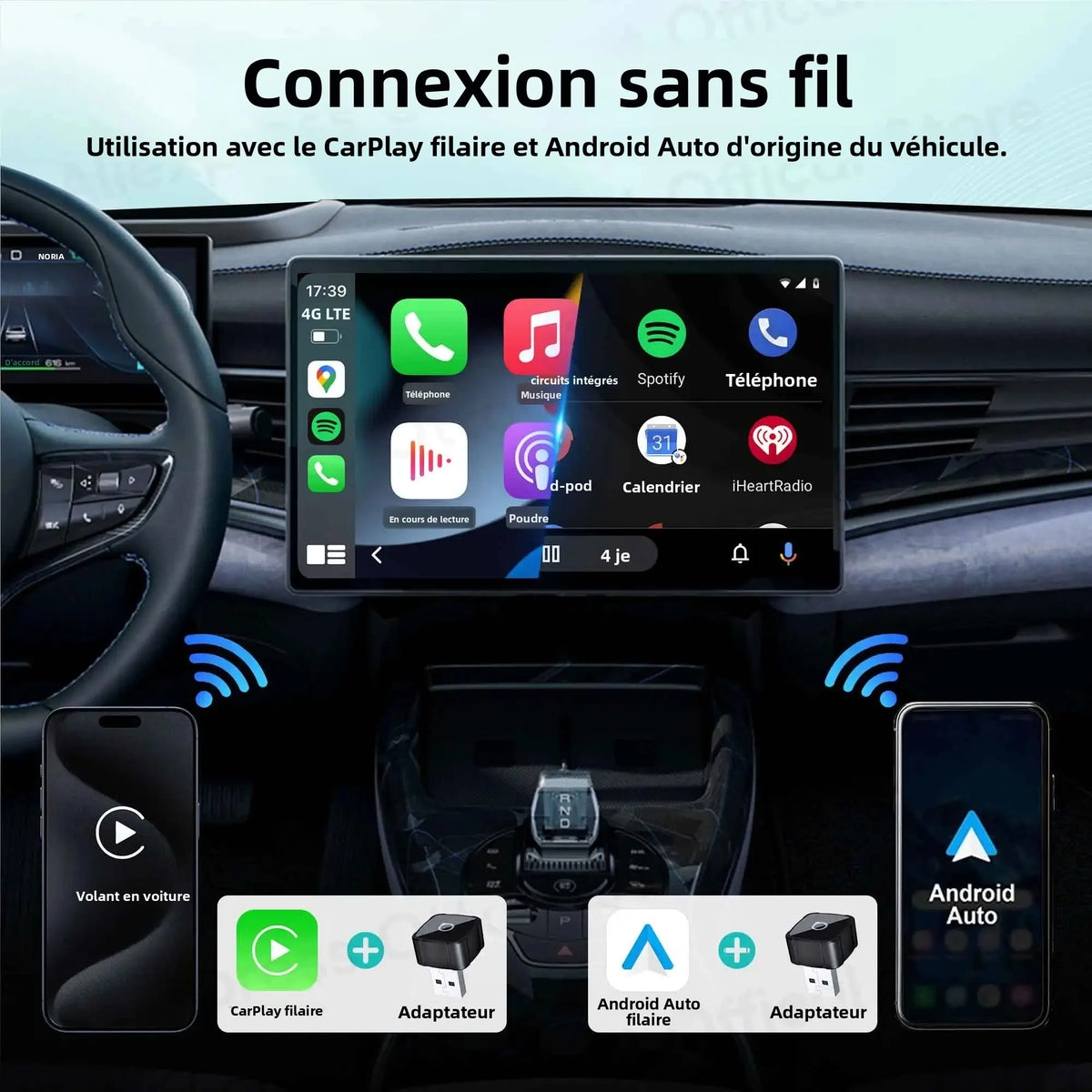 Adaptateur Cube 3-en-1 OTTOCAST Express MINI AIR 4.0 sans fil CarPlay Android Auto pour iOS, Mise en Miroir d'Écran, Accessoires Auto 2026