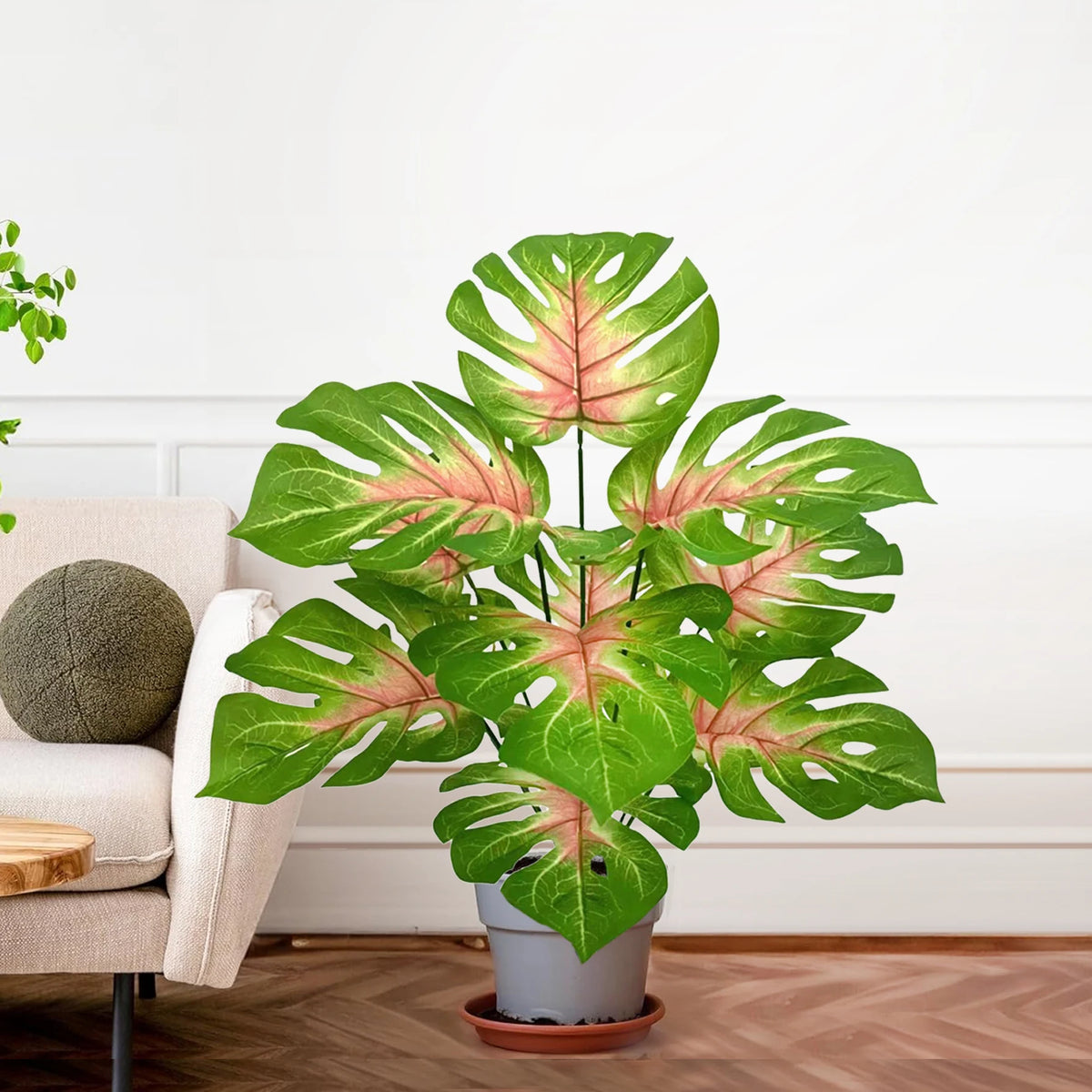 ورقة Monstera اصطناعية بلاستيكية، نبات مزيف للزينة بوعاء، مناسبة لديكور المنزل، 60-100 سم
