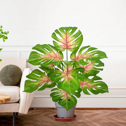 ورقة Monstera اصطناعية بلاستيكية، نبات مزيف للزينة بوعاء، مناسبة لديكور المنزل، 60-100 سم