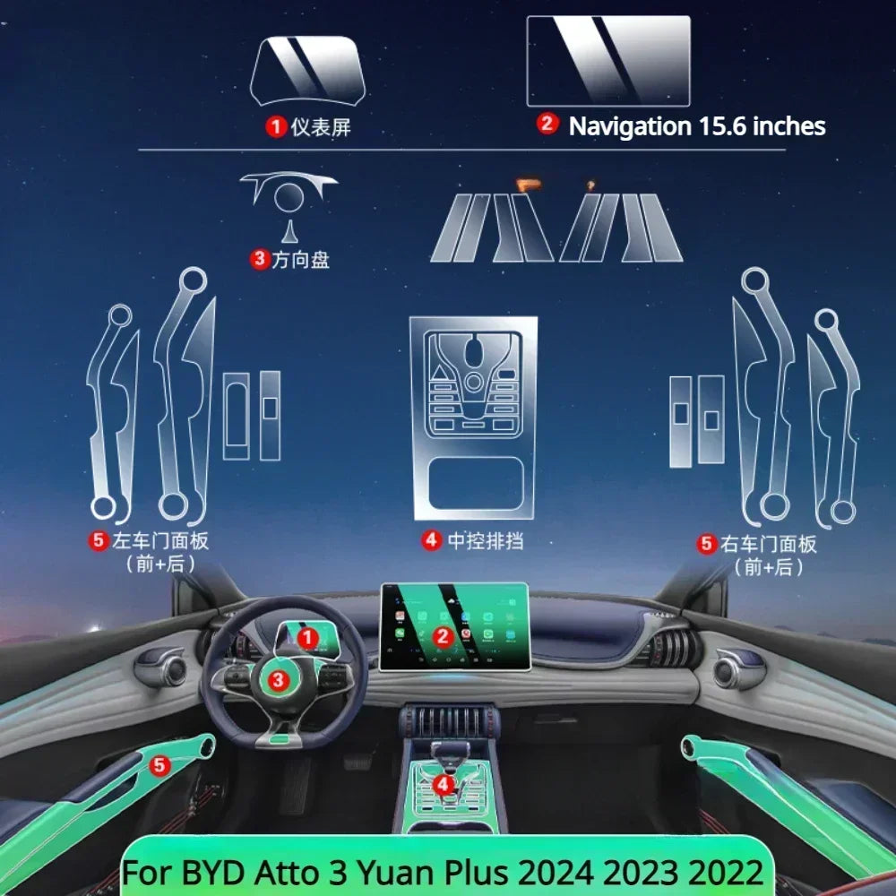 Film intérieur transparent en TPU pour panneau d'engrenage, autocollant de Protection PPF pour Console centrale BYD Atto 3 Yuan Plus 2024 2023