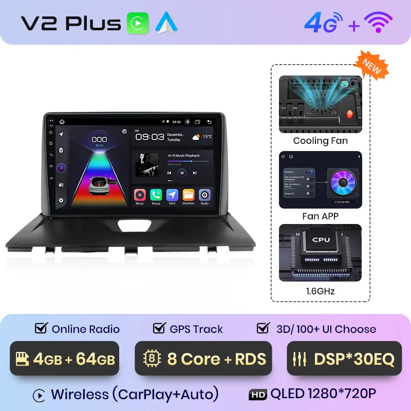 Junsun-V1 AI Voice Wireless CarPlay Android Auto Radio, KIT Rods 2007, 2008, 2009, 2010-2016, 4G, Système intelligent de voiture, GPS