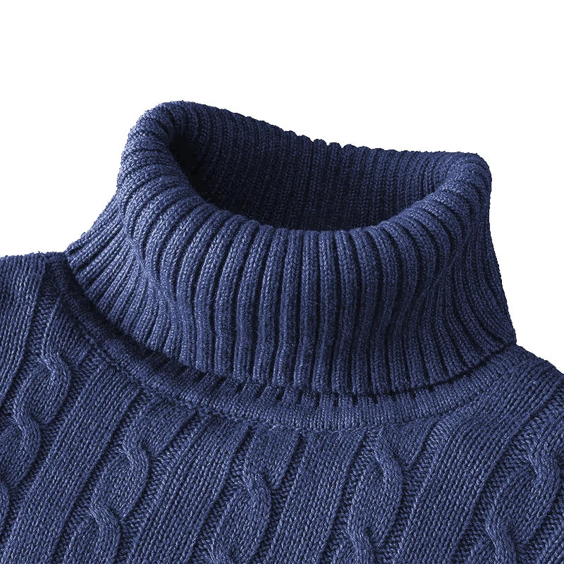 Pull tricoté à manches longues pour hommes, coupe cintrée, col roulé, pull décontracté, haut basique et lourd, hiver