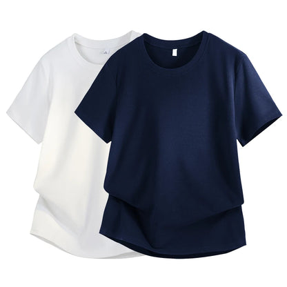 Silk-Matte Cotton Men's ort-Sve T-irt Busin Simple Summer Thin Ice Silk Loose Youth round Ne Trendy Versatile Top