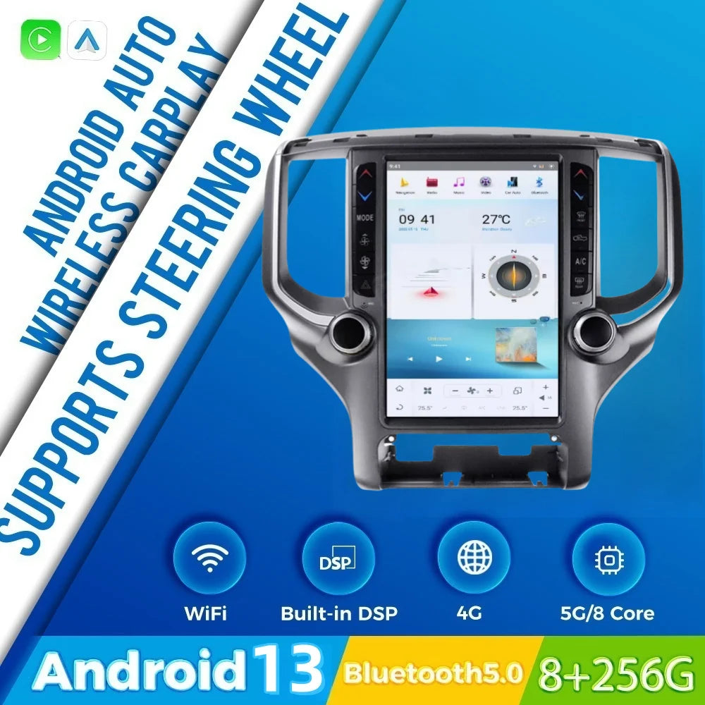 Écran de Navigation GPS Android 13 pour Dodge Ram 2018 – 2020, autoradio Carplay, lecteur multimédia stéréo, unité principale 13.6 pouces DSP