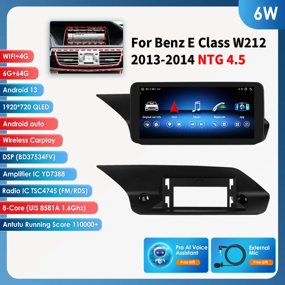 Autoradio Android 13 de 10.25 Pouces avec Lecteur de Limitation 4G Carplay, pour Mercedes Benz W212 Classe E NTG 4.0 4.5 5.0 E200 E230 E260 E300 S212